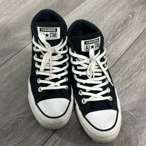 Black and white high top converse